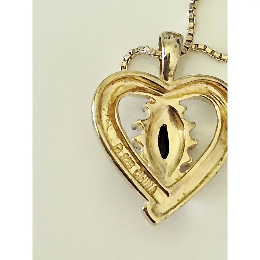 Vintage Ross-Simons Gold Vermeil Sterling Silver Sapphire Heart Pendant Necklace